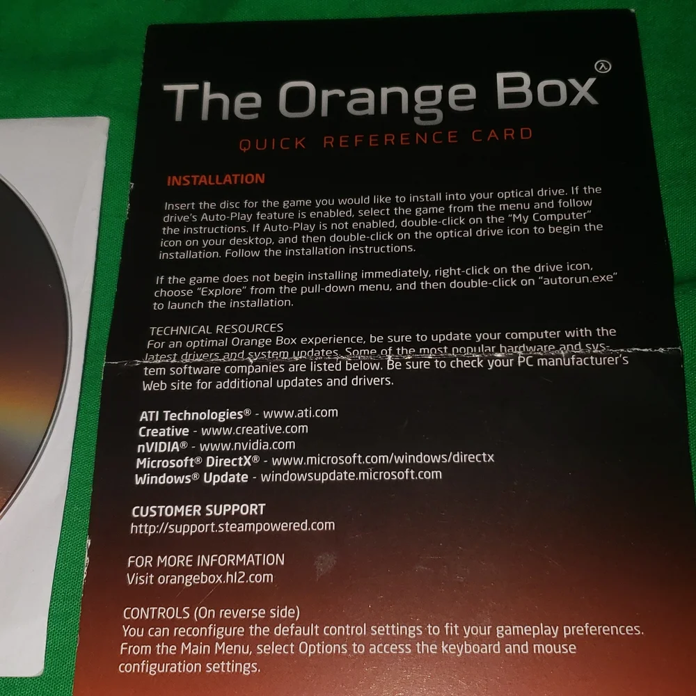 Orange Box for PC Disc 1 and 2 plus quick reference card